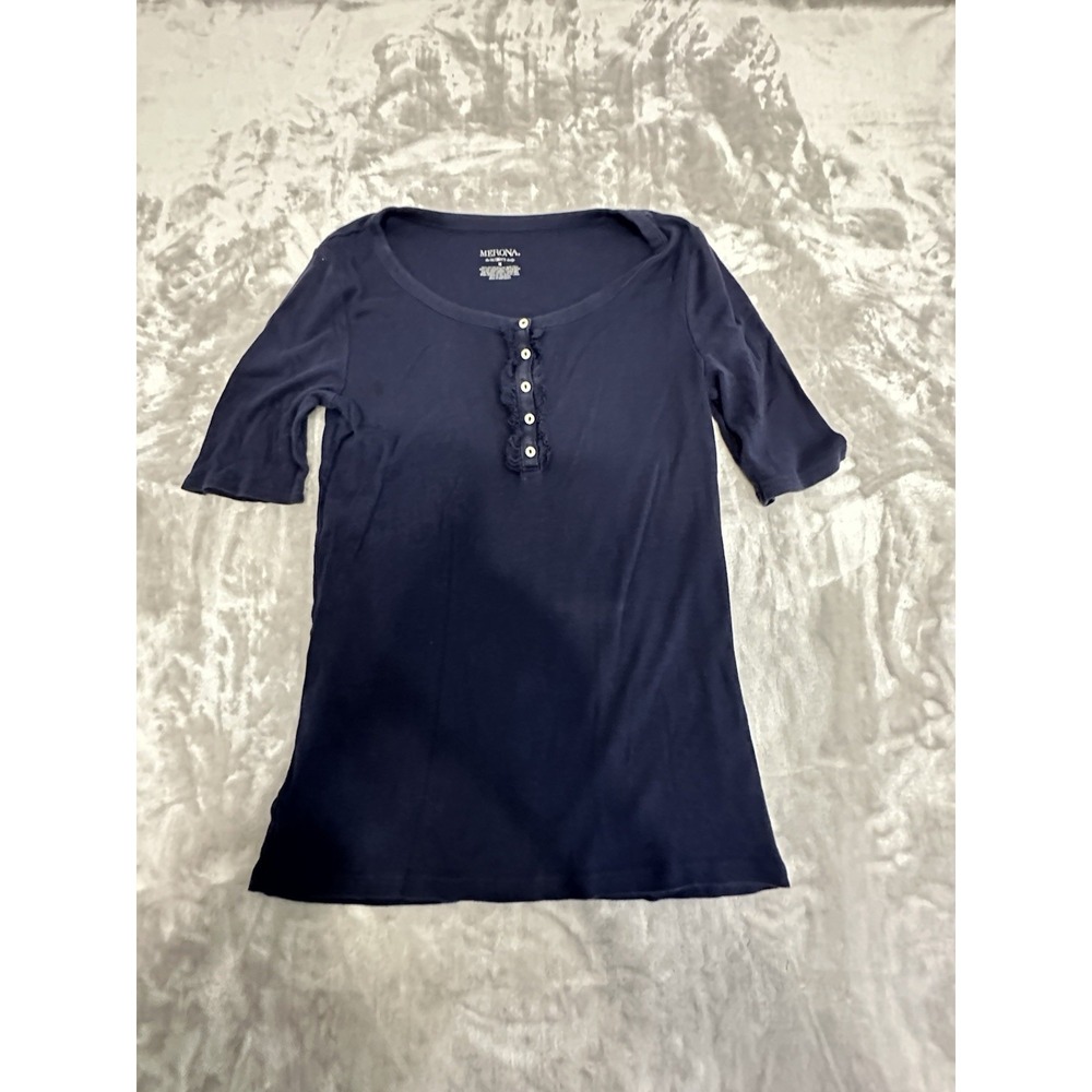 Merona‎ Shirt Womens Pullover Top Sz Medium Half Sleeve Lightweight 5 Button EUC
